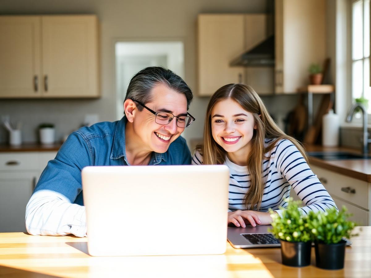 Parent and child at the kitchen table, calm