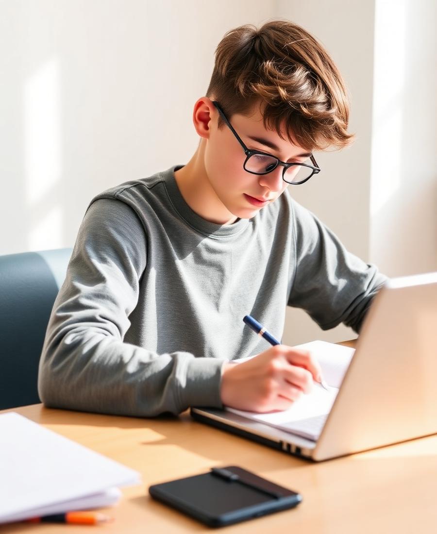 Student mid-moment, relieved while working through homework